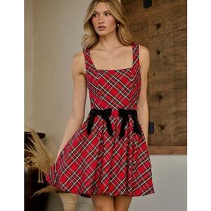 The perfect holiday dress!!
Sugarlips Red Plaid Mini Dress with Black Bows